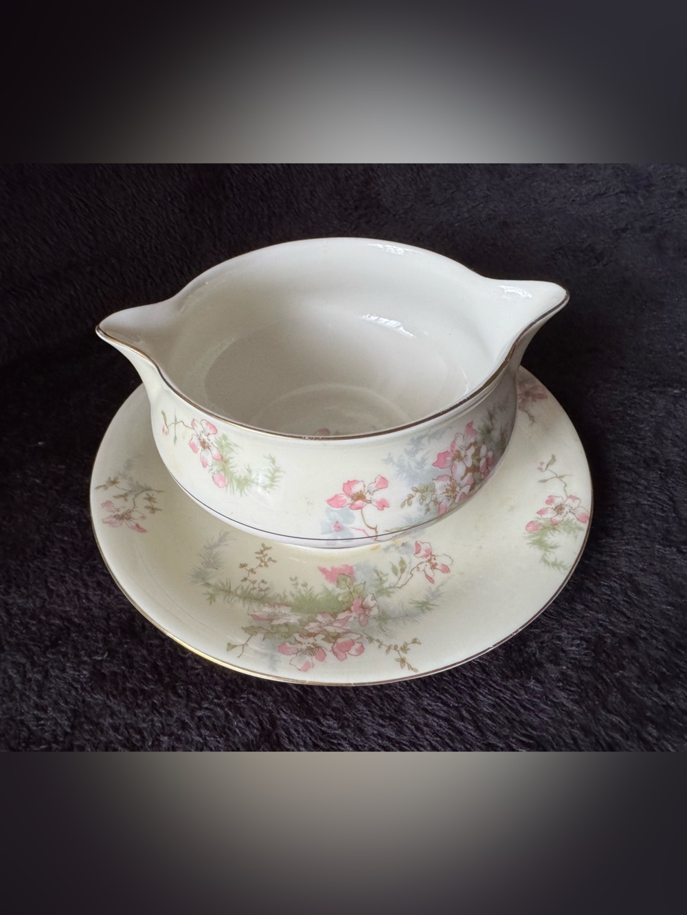 Theodore Haviland New York Apple Blossom Gravy Boat w/ Attached Underplate